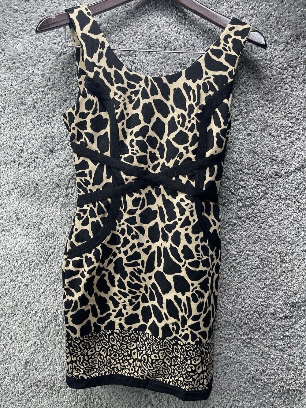 Ruby Rox Dress Size 3 Giraffe Animal Print Brown Black Pencil 80's Stretch Zip